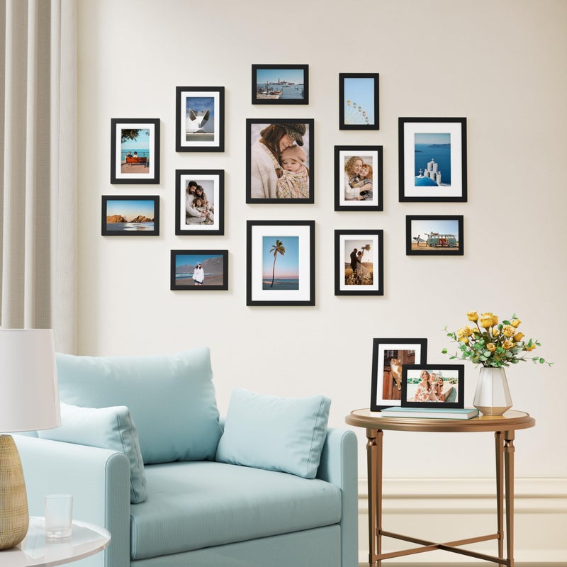 Vittanly 15 Pack Picture Frames Collage Wall Decor for Mounting or Tabletop Display, Gallery Frame Set for Family, Multi Sizes Including 3pcs 8x10, 6pcs 5x7, 6pcs 4x6, Black, Brown and Grey - Image 3